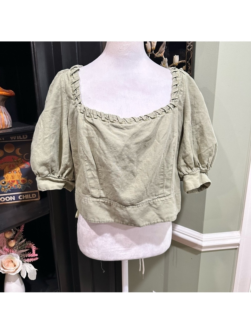 Ted Baker Green Daisea Whip Stitch Detail Crop Top Size 6